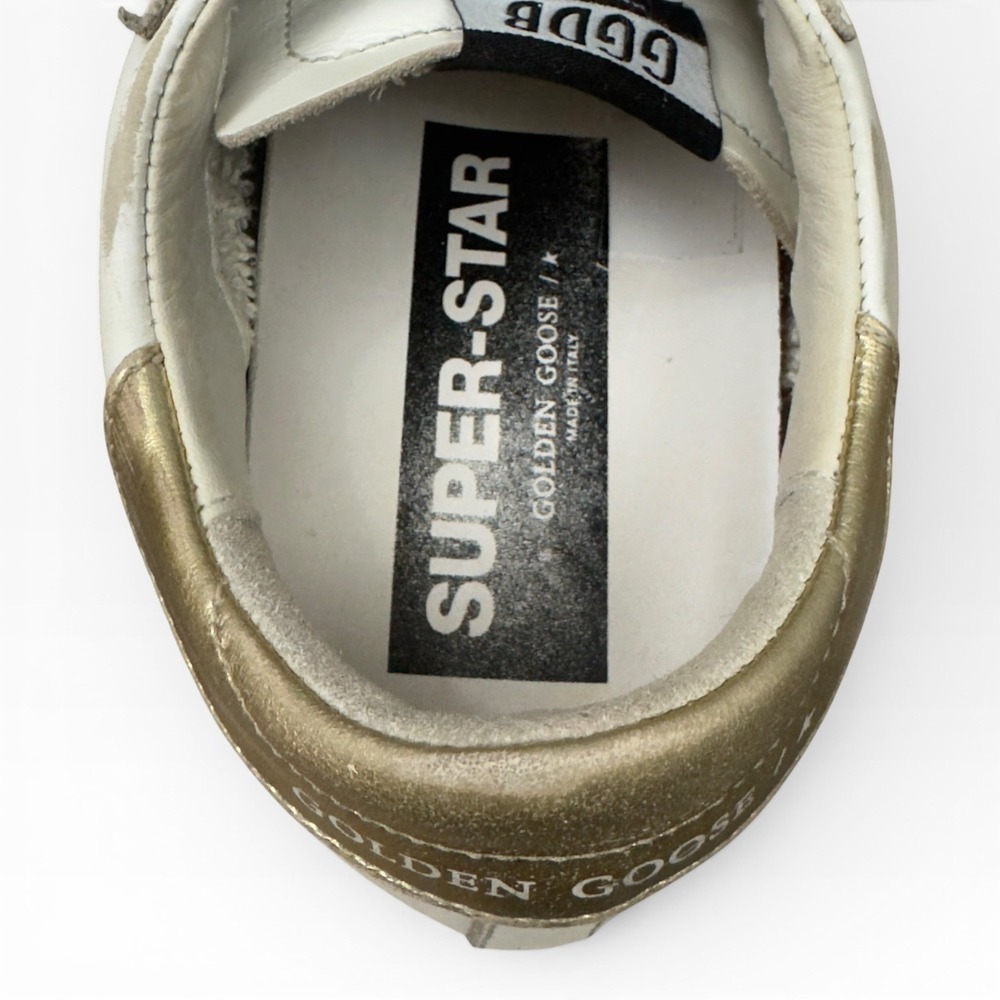 Golden Goose Super-Star Sneaker Womens 38 White Teal Gold Distressed Gray Laces - Picture 5 of 14